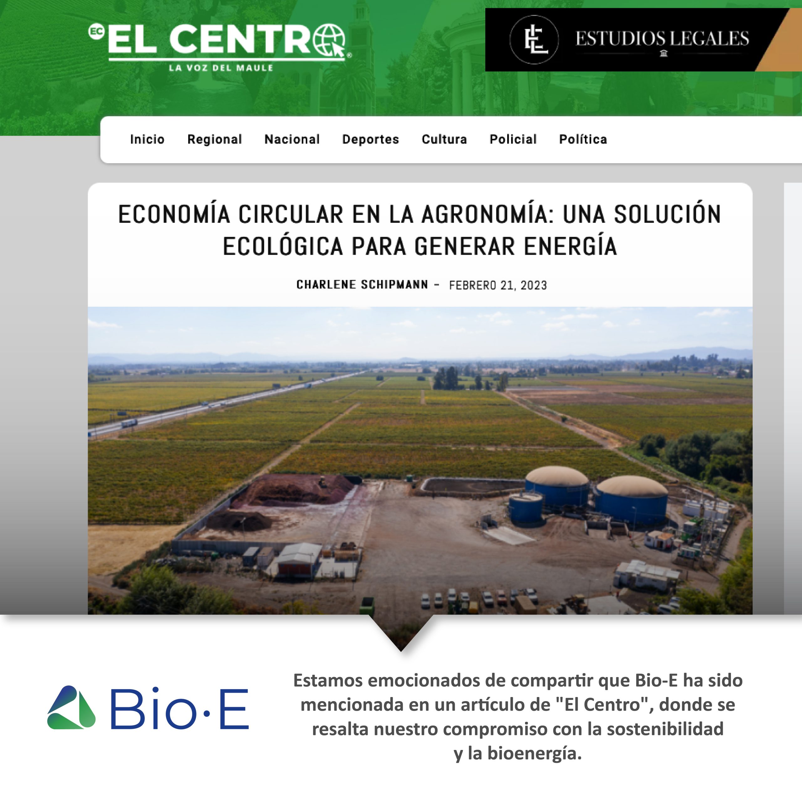 Noticia de Bio-E, en la energia limpia